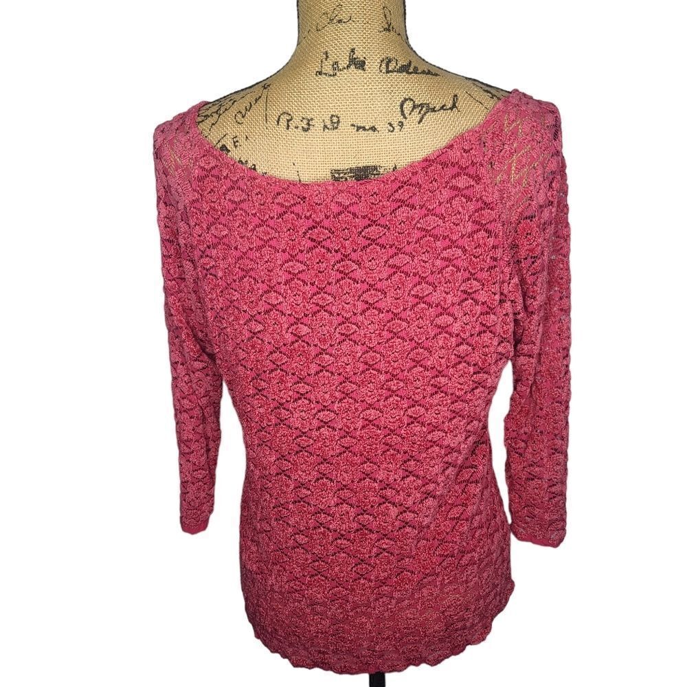 Vintage 90s Pink Lace Velour Rayon Flower Detail Shirt